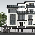 Modern Detached Villa With Large Windows Balconies Front Yard Lawn And Outdoor Seating