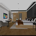 Modern Hotel Guest Room Interior With Double Bed Flat Screen TV Armchair And Wooden Accents