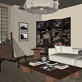 Modern Living Room Interior With White Sofa Wooden Coffee Table Screen And Chandelier