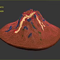 Orange Volcano With Red Magma Flowing Down Slopes On Dark Background 3d model