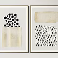 Abstract Wall Art Prints With Black Dots Gold Stripes And Beige Rectangles In Various Frames 3d model