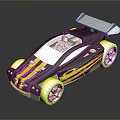 Black and Yellow Racing Car with Flame Decals Rear Spoiler and Streamlined Design