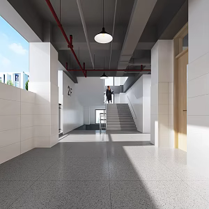 School Corridor Classroom Corridor Staircase 3d model