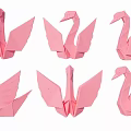 Pink Origami Swan Decorations Arranged In Rows On White Background 3d model