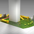 Interactive Yellow Pet Toys Playground With Grass Slide Ring And Tunnel Structures 3d model