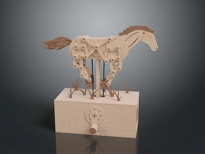 Wooden Decorative Furniture With Mechanical Horse Gears And Grass Decorations 3d model