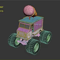 Pink Blue Monster Truck With Large Tires And Big Cotton Candy On Top