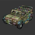 Electric Toy Off-Road Vehicle with Pixel Style Roof Rack and Green Blue Wheels