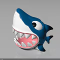 Blue And White Toy Shark Figure With Big Eyes Open Mouth And Sharp Teeth