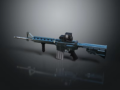 Blue Tactical Military Style Rifle With Modern Scope Magazine And Metallic Finish Design 3d model