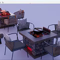 Outdoor Patio Furniture Set With Wicker Chairs Stone Fire Pit Table And Decorative Pillows