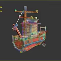 Traditional Decorative Model Boat With Colorful Hull Mast And Cabin Design