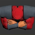 Game Character Bust With Red Uniform Blue Armor Crossed Arms Smiling Expression And White Base