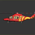 Red And Yellow Helicopter With 2024 Logo White Red Striped Rotors 3D Rendered Design