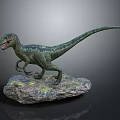 Realistic Green Dinosaur Model Standing on Rock Base with Open Mouth 3d model
