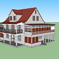 Two Story Detached House With Red Roof White Exterior Balcony And Porch