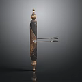 Decorative Wooden And Metal Column With Scroll Design Top Spherical Ornament And Horizontal Bars
