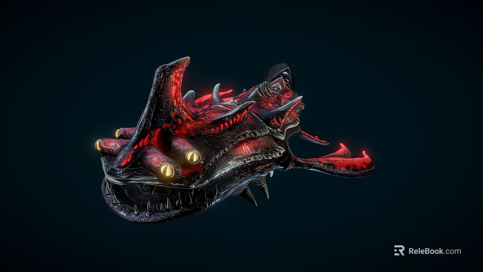 Menacing Mythical Creature with Glowing Yellow Eyes Red Luminous Parts and Sharp Fangs 3d model 