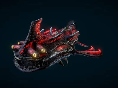 Menacing Mythical Creature with Glowing Yellow Eyes Red Luminous Parts and Sharp Fangs 3d model