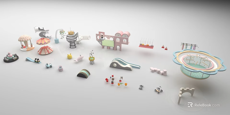 Colorful Playground Equipment Collection With Slide Swing Castle And Climbing Structures 3d model 