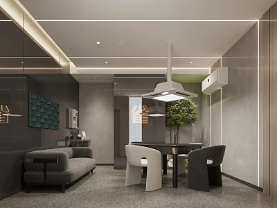 Modern Hotel Mahjong Room Interior With Comfortable Sofa Mahjong Table Chairs And Green Plant 3d model