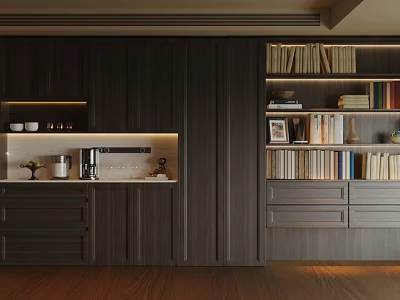 Modern Dark Wooden Sideboard Design With Storage Drawers Display Shelves And Built-in Lighting 3d model