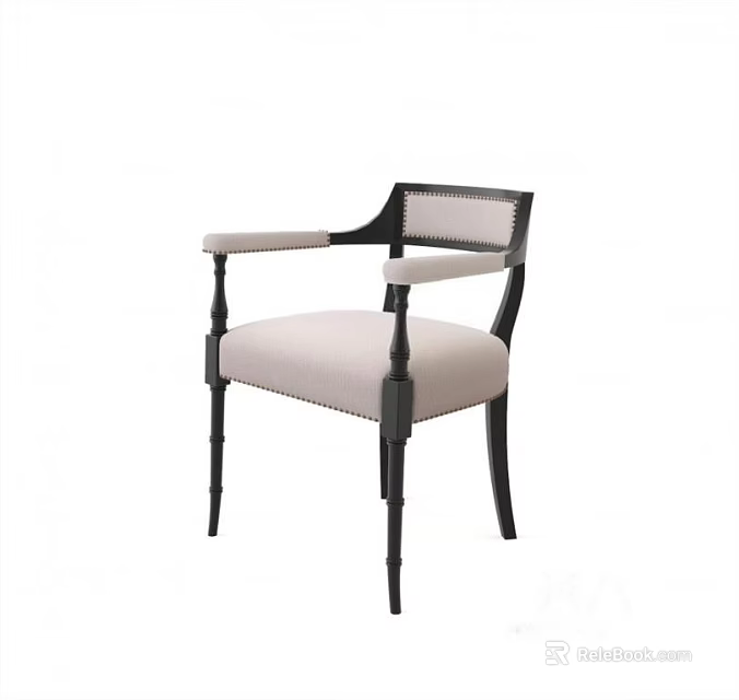 Elegant Dining Chair With Armrest Light Colored Upholstery And Black Legs 3d model 