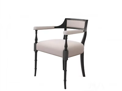 Elegant Dining Chair With Armrest Light Colored Upholstery And Black Legs 3d model
