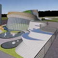 Modern Sales Office Building With Curved Green Roof And Landscaped Surroundings