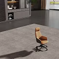Contemporary Office Desk With Leather Frame Wooden Top Laptop Orange Chair And Green Plant