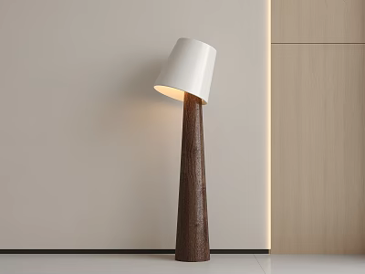 Modern Minimalist Floor Lamp With White Lampshade And Wooden Base In Interior 3d model