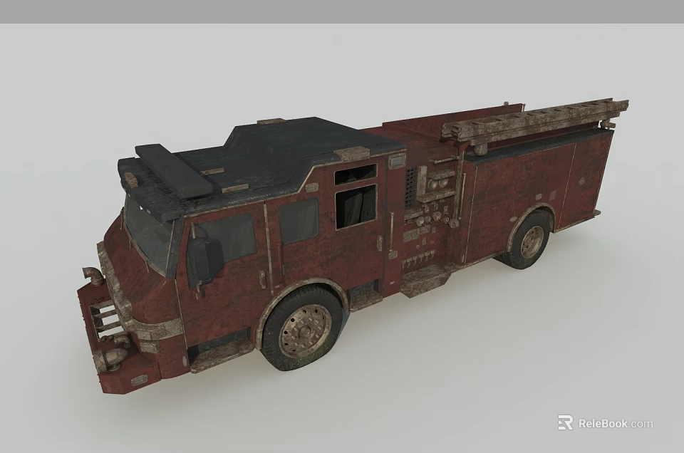 Rustic Red Fire Functional Vehicle With Ladder And Industrial Design Features 3d model 