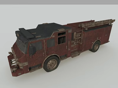 Rustic Red Fire Functional Vehicle With Ladder And Industrial Design Features 3d model