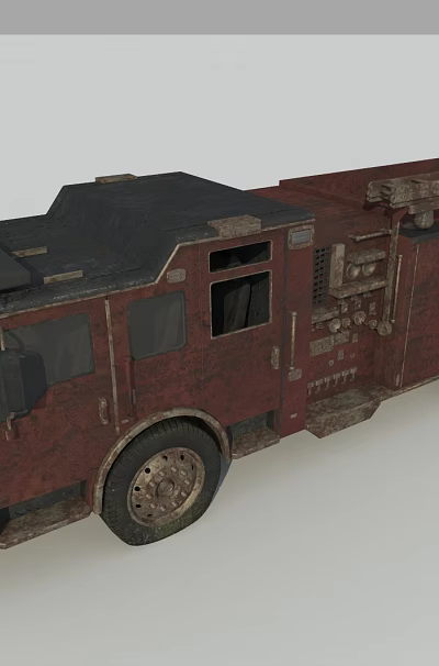Rustic Red Fire Functional Vehicle With Ladder And Industrial Design Features 3d model Rustic Red Fire Functional Vehicle With Ladder And Industrial Design Features 3d model