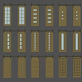 Various Barn Door Designs Featuring Different Panel Styles and Glass Elements 3d model