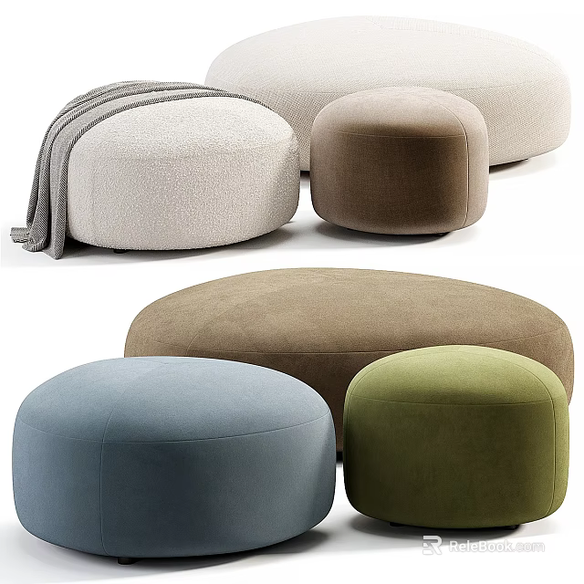 Round Upholstered Ottoman Pouf In Various Colors For Modern Interior Design 3d model 