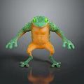 Green and Orange Frog 3D Model with Large Eyes on Black Surface Reflection 3d model