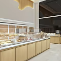 Modern Dessert Shop Interior Design With Glass Facade Spiral Staircase And Wooden Display Cases
