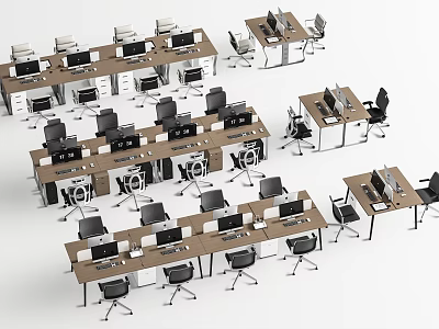 Modern Office Desks Neatly Arranged In Workspace Interior With Chairs And Computers 3d model