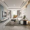 Modern Living Dining Room Interior With White Sofa Floor to Ceiling Windows and Green Plants