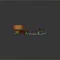 Cartoon Garden Scene With Wooden Bench Small Pond Water Lilies Lotus Flowers And Green Grass