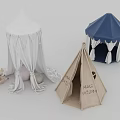 Colorful Kids Tents Featuring White Canopy Blue Top Beige Magic Pavilion and Wooden Rocking Horse