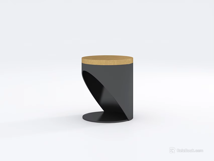 Stylish Modern Bedside Table With Black Frame Wooden Top And Unique Curved Structure 3d model