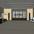 Future Bank Interior With Service Counter Seating Area And Digital Screens