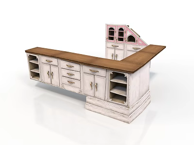 White Storage Cabinet Set With Wooden Countertop Multiple Drawers And Open Shelves 3d model