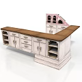 White Storage Cabinet Set With Wooden Countertop Multiple Drawers And Open Shelves
