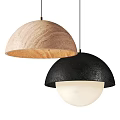 Modern Dome Shaped Pendant Lights In Black Metallic And Wooden Designs With White Accents