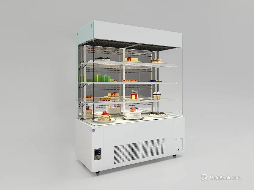 Refrigerated Display Cabinet Shelf With Transparent Glass Door And Multi tiered Shelves For Dessert 3d model 