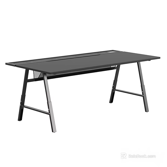 Modern Black Computer Desk With Metal Frame And Smooth Surface 3d model