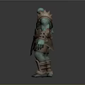 Game Movie Character Green Skin Muscular Orc With Brown Armor And Wrist Guards